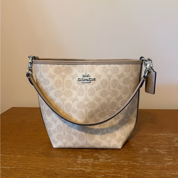 Coach Handbags - Coach Beige Signature Canvas Shoulder Bag